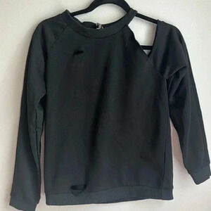 TOV Los Angeles Ripped Cold Shouder Sweatshirt Black Size 38 Small